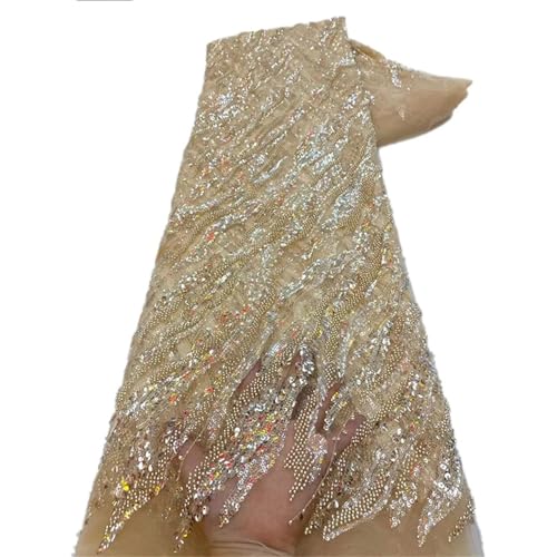 Mnjyihy Afrikanischer französischer Pailletten-Spitzenstoff, nigerianischer bestickter Netzstoff, für Party, Hochzeit, 120 cm, 4,5 m - 7 von Mnjyihy