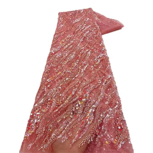 Mnjyihy Afrikanischer französischer Pailletten-Spitzenstoff, nigerianischer bestickter Netzstoff für Party, Hochzeit, 120 cm, 4,5 m - 5 von Mnjyihy