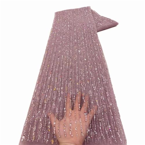 Mnjyihy Afrikanischer französischer Perlenspitzenstoff, nigerianischer Tüll-Mesh-Spitzenstoff für Hochzeit, 120 cm, 4,5 m - 5 Mnjyihy Afrikanischer französischer Perlenspitzenstoff, nigerianischer Tüll-Mesh-Spitzenstoff für Hochzeit, 120 cm, 4,5 m - 5 von Mnjyihy