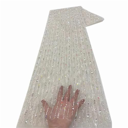 Mnjyihy Afrikanischer französischer Perlenspitzenstoff, nigerianischer Tüll-Mesh-Spitzenstoff für Hochzeit, 120 cm, 4,5 m Mnjyihy Afrikanischer französischer Perlenspitzenstoff, nigerianischer Tüll-Mesh-Spitzenstoff für Hochzeit, 120 cm, 4,5 m von Mnjyihy