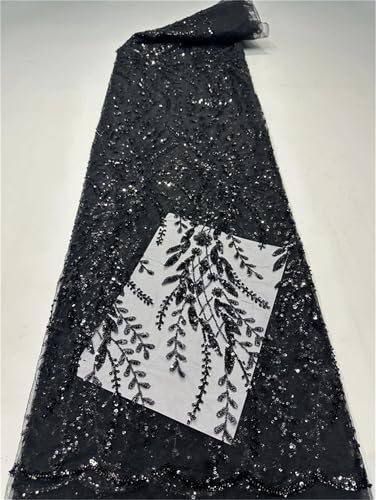 Mnjyihy Afrikanischer französischer Spitzenstoff, weicher Pailletten-Tüll, bestickter Stoff für Hochzeit, Abendkleid, 120 cm, 4 m, Schwarz Mnjyihy Afrikanischer französischer Spitzenstoff, weicher Pailletten-Tüll, bestickter Stoff für Hochzeit, Abendkleid, 120 cm, 4 m, Schwarz von Mnjyihy