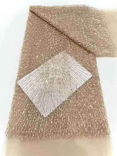 Mnjyihy Afrikanischer nigerianischer Netz-Pailletten, Spitzenstoff, französische Netzperlen, Tüll, Nähstoff für Damenkleid, 120 cm, 4,5 m - 1 von Mnjyihy