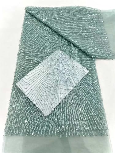 Mnjyihy Afrikanischer nigerianischer Netz-Pailletten, Spitzenstoff, französische Netzperlen, Tüll, Nähstoff für Damenkleid, 120 cm, 4,5 m - 3 Mnjyihy Afrikanischer nigerianischer Netz-Pailletten, Spitzenstoff, französische Netzperlen, Tüll, Nähstoff für Damenkleid, 120 cm, 4,5 m - 3 von Mnjyihy