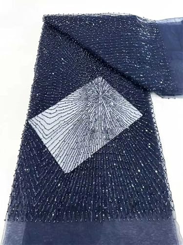 Mnjyihy Afrikanischer nigerianischer Netz-Pailletten, Spitzenstoff, französische Netzperlen, Tüll, Nähstoff für Damenkleid, 120 cm, 4,5 m - 5 Mnjyihy Afrikanischer nigerianischer Netz-Pailletten, Spitzenstoff, französische Netzperlen, Tüll, Nähstoff für Damenkleid, 120 cm, 4,5 m - 5 von Mnjyihy