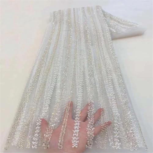 Mnjyihy Eleganter afrikanischer Tüll-Spitzenstoff, Pailletten, französisches Netzgewebe, Schnürsenkel, Stoffe für Party, Hochzeit, 120 cm, 4,5 m Mnjyihy Eleganter afrikanischer Tüll-Spitzenstoff, Pailletten, französisches Netzgewebe, Schnürsenkel, Stoffe für Party, Hochzeit, 120 cm, 4,5 m von Mnjyihy