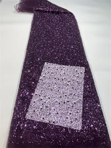 Mnjyihy Französischer Netzstoff, Spitzenstoff, afrikanische nigerianische Pailletten, Spitzenstoff für Frauen, Hochzeit, Party, Nähen, 120 cm, 4,5 m - 15 von Mnjyihy