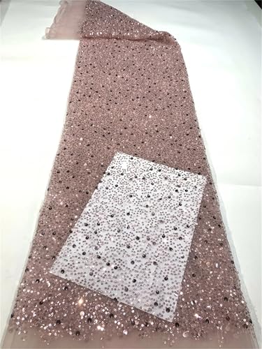 Mnjyihy Französischer Netzstoff, Spitzenstoff, afrikanische nigerianische Pailletten, Spitzenstoff für Frauen, Hochzeit, Party, Nähen, 120 cm, 4,5 m - 5 von Mnjyihy