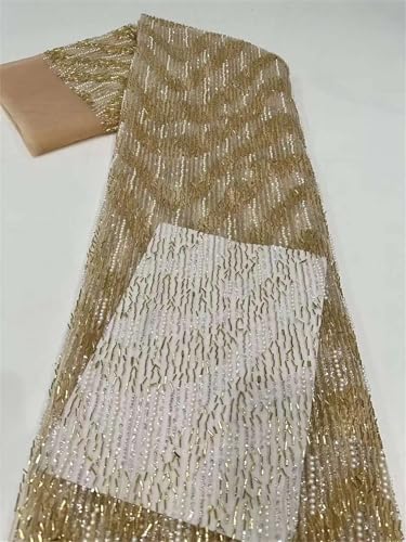 Mnjyihy Französischer Perlen-Tüll-Spitzenstoff, afrikanische Pailletten, Perlen, Spitzenstoffe für Abendkleid, Hochzeitskleider, 120 cm, 4,5 m - 2 Mnjyihy Französischer Perlen-Tüll-Spitzenstoff, afrikanische Pailletten, Perlen, Spitzenstoffe für Abendkleid, Hochzeitskleider, 120 cm, 4,5 m - 2 von Mnjyihy