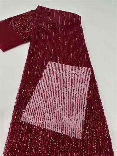 Mnjyihy Französischer Perlen-Tüll-Spitzenstoff, afrikanische Pailletten, Perlen, Spitzenstoffe für Abendkleid, Hochzeitskleider, 120 cm, 4,5 m - 5 von Mnjyihy