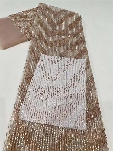 Mnjyihy Französischer Perlen-Tüll-Spitzenstoff, afrikanische Pailletten, Perlen, Spitzenstoffe für Abendkleid, Hochzeitskleider, 120 cm, 4,5 m - 7 von Mnjyihy