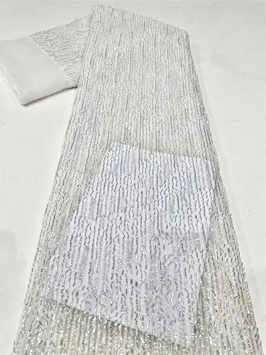 Mnjyihy Französischer Perlen-Tüll-Spitzenstoff, afrikanische Pailletten, Perlen, Spitzenstoffe für Abendkleid, Hochzeitskleider, 120 cm, 4,5 m - 8 von Mnjyihy