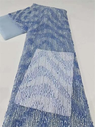 Mnjyihy Französischer Perlen-Tüll-Spitzenstoff, afrikanische Pailletten, Perlen, Spitzenstoffe für Abendkleid, Hochzeitskleider, 120 cm, 4 m von Mnjyihy