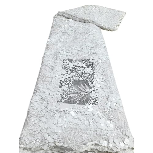 Mnjyihy Französischer Tüll-Paillettennetz, Spitzenstoff, afrikanische Pailletten, Spitzenstoff, Nigeria, für Hochzeitskleid, Nähen, 120 cm, 4,5 m - 12 von Mnjyihy