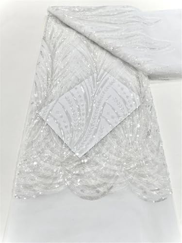 Mnjyihy Französischer Tüll-Spitzenstoff mit weichen Perlen und Pailletten, für Hochzeit, Party, Abendkleid, 120 cm, 4,5 m, Weiß Mnjyihy Französischer Tüll-Spitzenstoff mit weichen Perlen und Pailletten, für Hochzeit, Party, Abendkleid, 120 cm, 4,5 m, Weiß von Mnjyihy