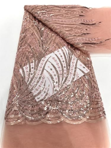 Mnjyihy Französischer Tüll-Spitzenstoff mit weichen Perlen und Pailletten, für Hochzeit, Party, Abendkleid, 120 cm, 4,5 m von Mnjyihy