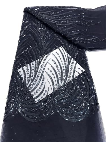 Mnjyihy Französischer Tüll-Spitzenstoff mit weichen Perlen und Pailletten, für Hochzeit, Party, Abendkleid, 120 cm, 4,57 m, Marineblau Mnjyihy Französischer Tüll-Spitzenstoff mit weichen Perlen und Pailletten, für Hochzeit, Party, Abendkleid, 120 cm, 4,57 m, Marineblau von Mnjyihy