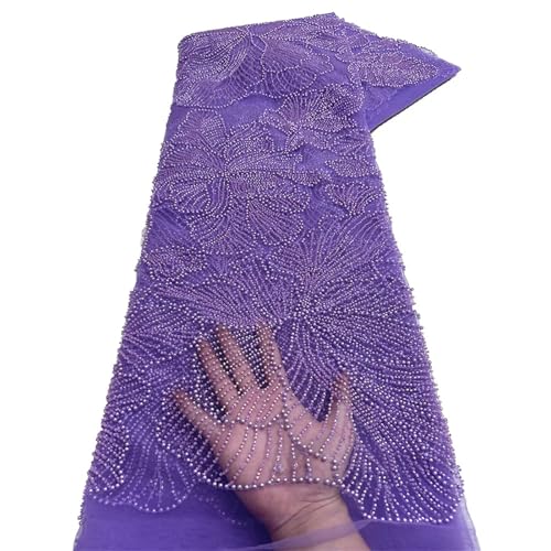 Mnjyihy Französischer nigerianischer Netz-Spitzenstoff, afrikanische Perlen, Spitzenstoffe für Herren und Damen, Kleider, Hochzeit, 120 cm, 4,5 m - 13 von Mnjyihy