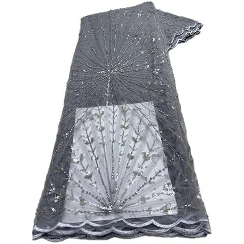 Mnjyihy Französischer nigerianischer Netz-Spitzenstoff, afrikanische Perlen, Spitzenstoffe für Herren und Damen, Kleider, Hochzeit, 120 cm, 4,5 m - 6 von Mnjyihy