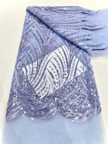 Mnjyihy Französischer weicher Tüllstoff mit Perlen und Pailletten, für Hochzeit, Party, Abendkleid, 120 cm, 4,5 m, Blau von Mnjyihy