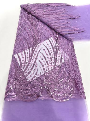 Mnjyihy Französischer weicher Tüllstoff mit Perlen und Pailletten, für Hochzeit, Party, Abendkleid, 120 cm, 4,5 m, Violett Mnjyihy Französischer weicher Tüllstoff mit Perlen und Pailletten, für Hochzeit, Party, Abendkleid, 120 cm, 4,5 m, Violett von Mnjyihy