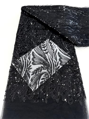 Mnjyihy Netzstoff mit französischen Pailletten, afrikanische Perlen, Tüll, Bräutigam, Spitzenstoff für Brautparty, Kleid, Nähen, 120 cm, 4,5 m - 7 A Mnjyihy Netzstoff mit französischen Pailletten, afrikanische Perlen, Tüll, Bräutigam, Spitzenstoff für Brautparty, Kleid, Nähen, 120 cm, 4,5 m - 7 A von Mnjyihy
