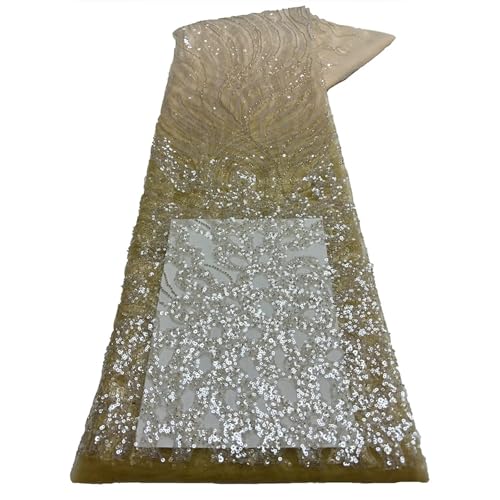 Mnjyihy Netzstoff mit französischen Pailletten, afrikanische Perlen, Tüll, Spitzenstoff für Brautparty, Kleid, Nähen, 120 cm, 4,5 m - 2 Mnjyihy Netzstoff mit französischen Pailletten, afrikanische Perlen, Tüll, Spitzenstoff für Brautparty, Kleid, Nähen, 120 cm, 4,5 m - 2 von Mnjyihy