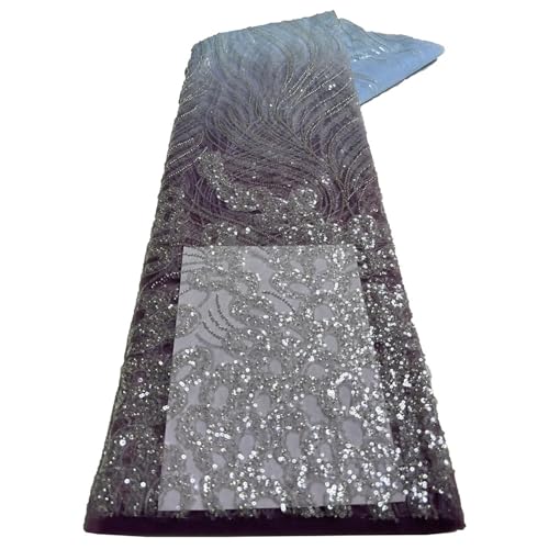 Mnjyihy Netzstoff mit französischen Pailletten, afrikanische Perlen, Tüll, Spitzenstoff für Brautparty, Kleid, Nähen, 120 cm, 4,5 m - 6 Mnjyihy Netzstoff mit französischen Pailletten, afrikanische Perlen, Tüll, Spitzenstoff für Brautparty, Kleid, Nähen, 120 cm, 4,5 m - 6 von Mnjyihy