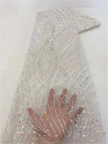 Mnjyihy Nigerianische Perlenstickerei, Spitze, französisches Netz, Pailletten, Tüll, afrikanischer Spitzenstoff, für Hochzeit, Party, 120 cm, 4,5 m - 2 Mnjyihy Nigerianische Perlenstickerei, Spitze, französisches Netz, Pailletten, Tüll, afrikanischer Spitzenstoff, für Hochzeit, Party, 120 cm, 4,5 m - 2 von Mnjyihy