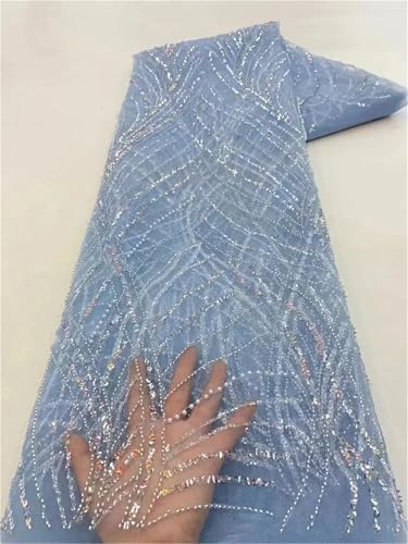 Mnjyihy Nigerianische Perlenstickerei, Spitze, französisches Netz, Pailletten, Tüll, afrikanischer Spitzenstoff, für Hochzeit, Party, 120 cm, 4,5 m - 6 von Mnjyihy