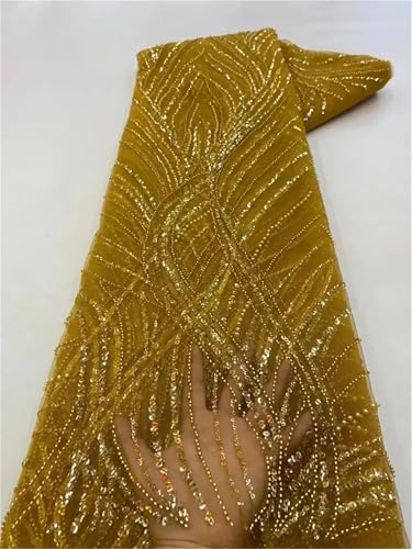 Mnjyihy Nigerianische Perlenstickerei, Spitze, französisches Netz, Pailletten, Tüll, afrikanischer Spitzenstoff, für Hochzeit, Party, 120 cm, 4,5 m Mnjyihy Nigerianische Perlenstickerei, Spitze, französisches Netz, Pailletten, Tüll, afrikanischer Spitzenstoff, für Hochzeit, Party, 120 cm, 4,5 m von Mnjyihy