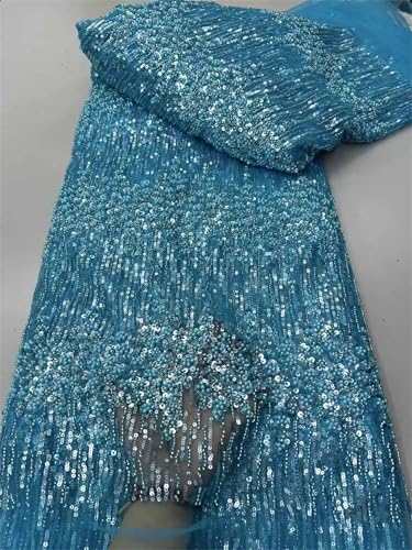Mnjyihy Nigerianischer afrikanischer Perlenspitzenstoff, Pailletten, Stickerei, afrikanischer französischer Spitzenstoff zum Nähen von Kleid, 120 cm, 4,5 m - 1 von Mnjyihy
