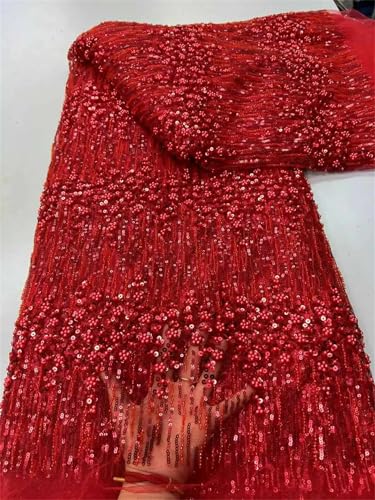 Mnjyihy Nigerianischer afrikanischer Perlenspitzenstoff, Pailletten, Stickerei, afrikanischer französischer Spitzenstoff zum Nähen von Kleid, 120 cm, 4,5 m - 3 von Mnjyihy