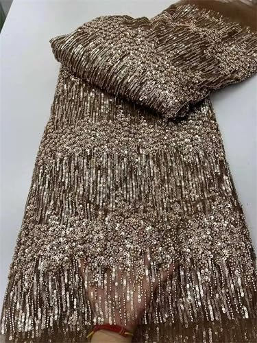 Mnjyihy Nigerianischer afrikanischer Perlenspitzenstoff, Pailletten, Stickerei, afrikanischer französischer Spitzenstoff zum Nähen von Kleid, 120 cm, 4,5 m - 5 von Mnjyihy
