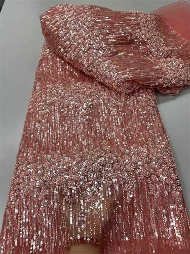 Mnjyihy Nigerianischer afrikanischer Perlenspitzenstoff, Pailletten, Stickerei, afrikanischer französischer Spitzenstoff zum Nähen von Kleid, 120 cm, 4,5 m - 7 von Mnjyihy