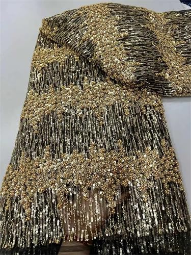 Mnjyihy Nigerianischer afrikanischer Perlenspitzenstoff, Pailletten, Stickerei, afrikanischer französischer Spitzenstoff zum Nähen von Kleid, 120 cm, 4,5 m - 8 von Mnjyihy