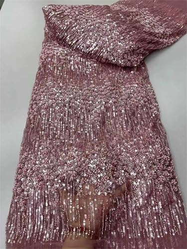 Mnjyihy Nigerianischer afrikanischer Perlenspitzenstoff, Pailletten, Stickerei, afrikanischer französischer Spitzenstoff zum Nähen von Kleid, 120 cm, 4,5 m - 9 von Mnjyihy