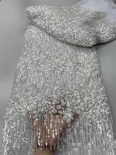 Mnjyihy Nigerianischer afrikanischer Perlenspitzenstoff, Pailletten, Stickerei, afrikanischer französischer Spitzenstoff zum Nähen von Kleid, 120 cm, 4 m Mnjyihy Nigerianischer afrikanischer Perlenspitzenstoff, Pailletten, Stickerei, afrikanischer französischer Spitzenstoff zum Nähen von Kleid, 120 cm, 4 m von Mnjyihy