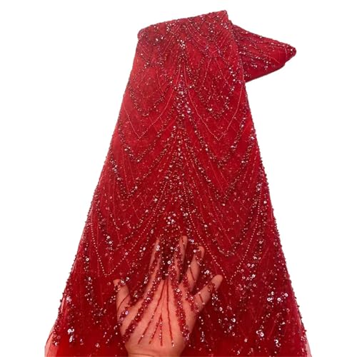 Mnjyihy Roter afrikanischer französischer Perlenspitzenstoff, Nähen, Pailletten, Stickerei, Nigeria-Spitzenstoff für Damen, 120 cm, 4,5 m - 5 Mnjyihy Roter afrikanischer französischer Perlenspitzenstoff, Nähen, Pailletten, Stickerei, Nigeria-Spitzenstoff für Damen, 120 cm, 4,5 m - 5 von Mnjyihy