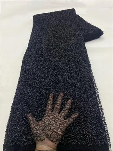 Mnjyihy Schwarzer französischer Pailletten-Netzstoff, afrikanische Perlenspitze, nigerianische Stickerei, Hochzeit, Party, Kleid, Farbe 1 von Mnjyihy