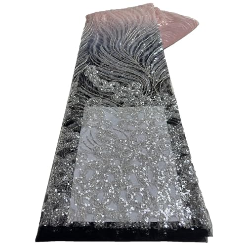 Mnjyihy Spitzenstoff mit französischen Pailletten, afrikanische Perlen, Tüll, Spitzenstoff für Brautparty, Kleid, Nähen, 120 cm, 4,5 m Mnjyihy Spitzenstoff mit französischen Pailletten, afrikanische Perlen, Tüll, Spitzenstoff für Brautparty, Kleid, Nähen, 120 cm, 4,5 m von Mnjyihy
