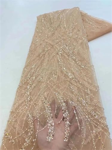 Mnjyihy Spitzenstoff mit französischen Tüllperlen, afrikanische nigerianische Stickerei, Spitzenstoff für Hochzeit, Nähen, 120 cm, 4,5 m Mnjyihy Spitzenstoff mit französischen Tüllperlen, afrikanische nigerianische Stickerei, Spitzenstoff für Hochzeit, Nähen, 120 cm, 4,5 m von Mnjyihy