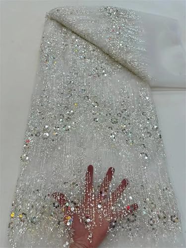 Mnjyihy Spitzenstoff mit gelben Pailletten, afrikanischer Tüll, Netzstoff, Spitzenstoff für Hochzeit, Abendkleid, 120 cm, 4,5 m - 2 Mnjyihy Spitzenstoff mit gelben Pailletten, afrikanischer Tüll, Netzstoff, Spitzenstoff für Hochzeit, Abendkleid, 120 cm, 4,5 m - 2 von Mnjyihy
