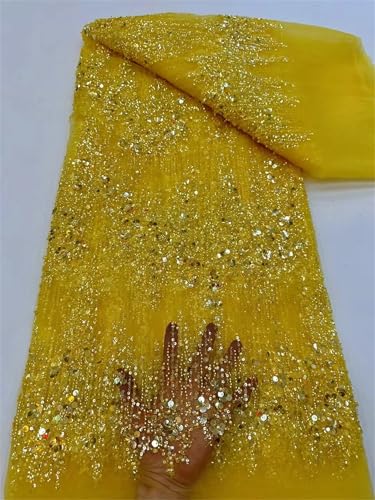 Mnjyihy Spitzenstoff mit gelben Pailletten, afrikanischer Tüll, Netzstoff, Spitzenstoff für Hochzeit, Abendkleid, 120 cm, 4,5 m - 22 von Mnjyihy