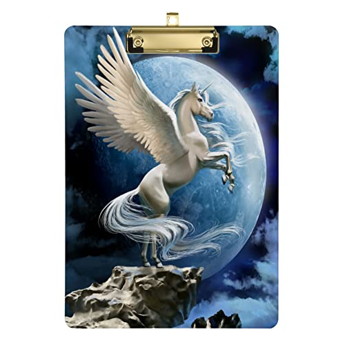 Einhorn-Klemmbrett, A4, Klemmbretter und Formularhalter für Büro, Schule, Studenten und Kinder, silberfarben, 30,5 x 22,9 cm, Pegasus, Einhorn, Mond, Blau Einhorn-Klemmbrett, A4, Klemmbretter und Formularhalter für Büro, Schule, Studenten und Kinder, silberfarben, 30,5 x 22,9 cm, Pegasus, Einhorn, Mond, Blau von Mnrsuu