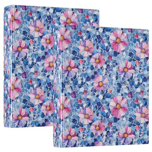 3-D-Ringbuch mit rosa Blumen, Blau, Mosaikmuster, A4, 2 Stück mit 200 Blatt, für Kinder, Schulbedarf, Damen, Herren, Büro 3-D-Ringbuch mit rosa Blumen, Blau, Mosaikmuster, A4, 2 Stück mit 200 Blatt, für Kinder, Schulbedarf, Damen, Herren, Büro von Mnsruu