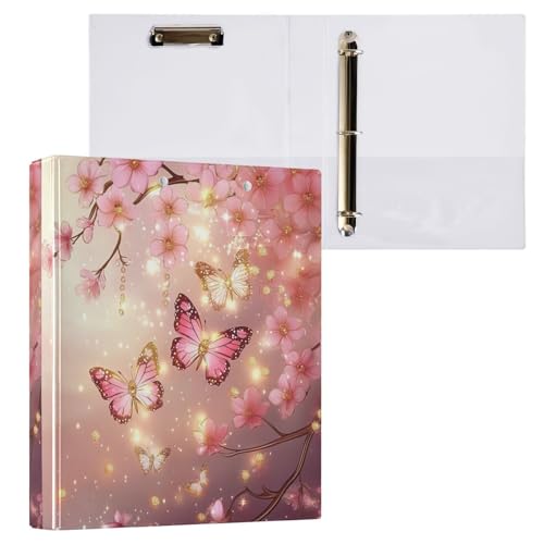 3-D-Ringbuch mit rosa Schmetterlingen, Kirschblüten, A4, 1 Packung mit 200 Blatt, für Kinder, Schulbedarf, Damen, Herren, Büro von Mnsruu