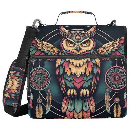3-Ring-Reißverschluss-Mappe mit Schultergurt, Mandala-Eule, Traumfänger, Ordner, Tasche, Fächermappe, Aufbewahrung, mehrere Taschen 3-Ring-Reißverschluss-Mappe mit Schultergurt, Mandala-Eule, Traumfänger, Ordner, Tasche, Fächermappe, Aufbewahrung, mehrere Taschen von Mnsruu