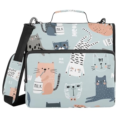 3-Ring-Reißverschlussbuch mit Katzenmilch, 3,8 cm (1,5 Zoll) Ringbuch-Organizer-Tasche mit Schultergurt, passend für 33-Zoll-Laptops und 500 Blatt von Mnsruu
