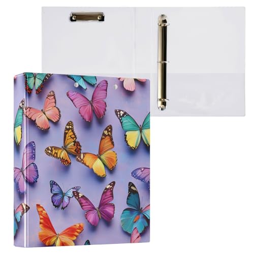 3-Ringbuch, 3D-Dokumentenmappe, bunte Schmetterlinge, für 200 Blatt, für Damen, Herren, Schule, Büro von Mnsruu