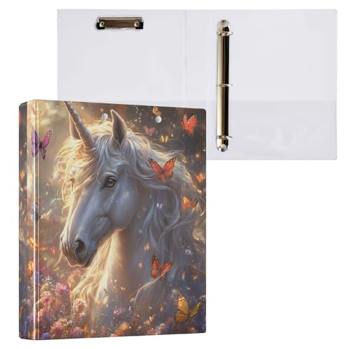 3-Ringbuch, Dreamy Einhorn-Schmetterling-Aktenordner für 200 Blatt, Aktenaufbewahrung für Damen, Herren, Schule, Bürobedarf von Mnsruu